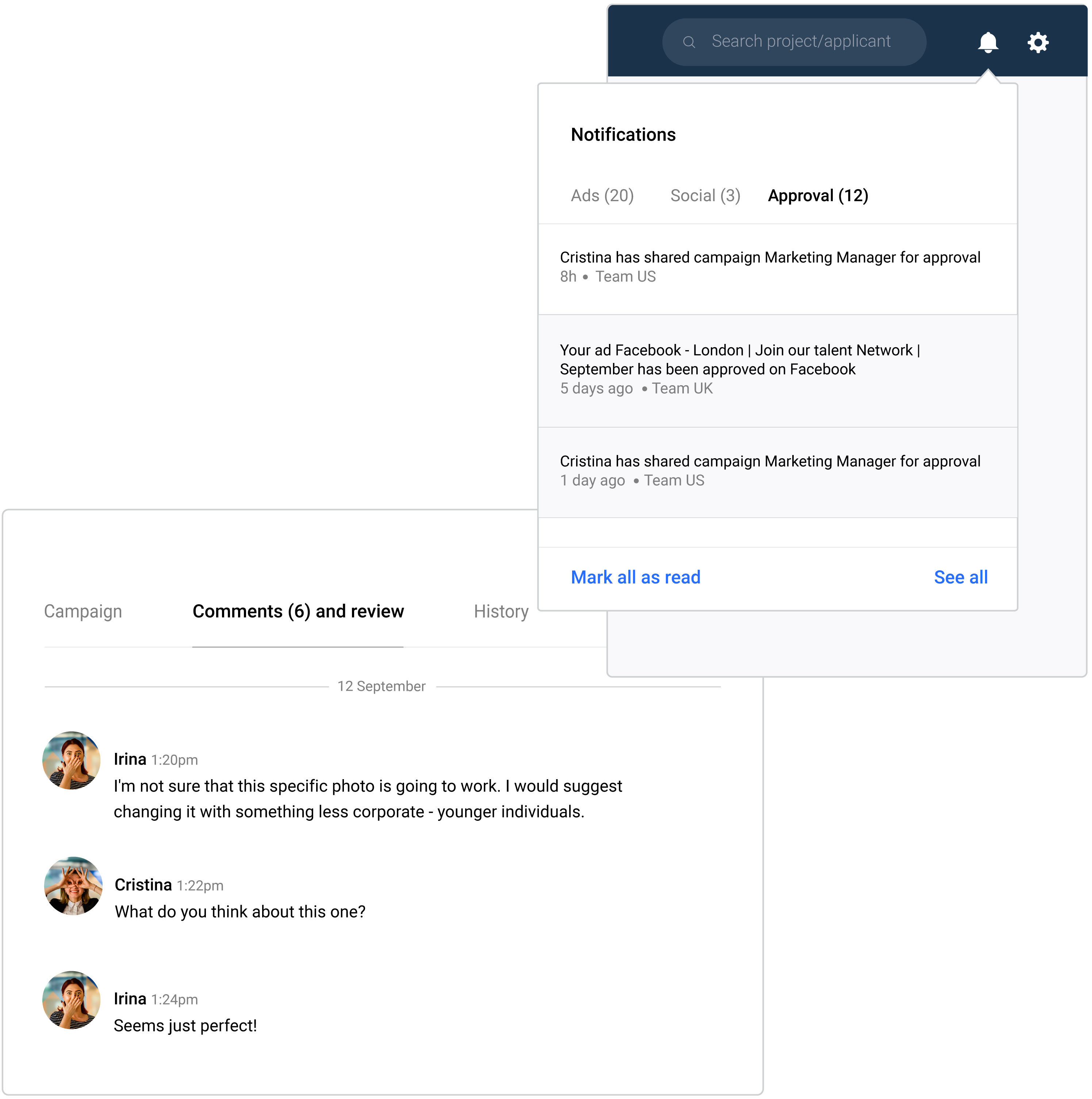 Get notifications about your campaigns and collaborate with your team
