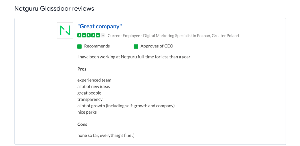 Netguru Glassdoor reviews